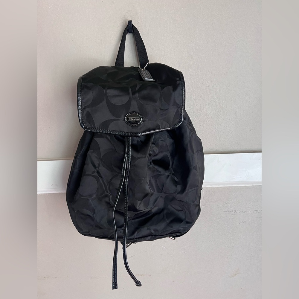 Coach Rucksack EC-22300 Black Signature F77350 Good Condition Canvas Leather - Picture 4 of 13